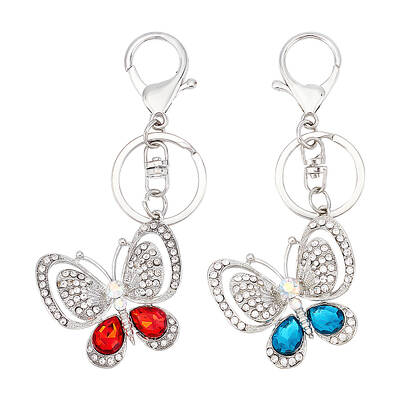 2Pcs 2 Colors Alloy Rhinestone Keychain