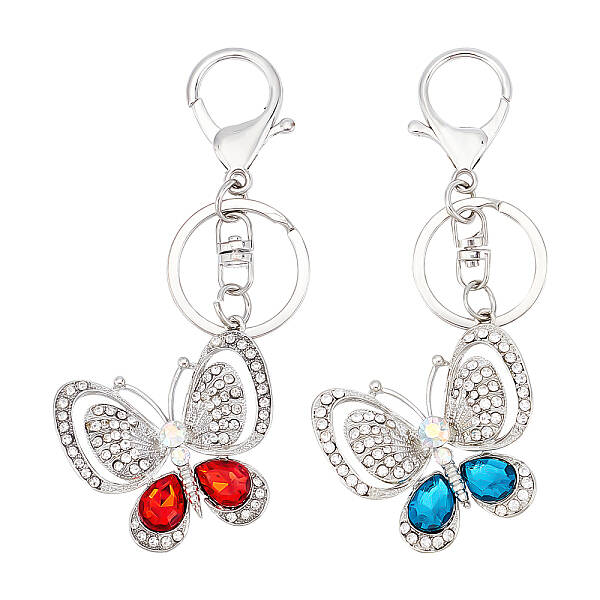 2Pcs 2 Colors Alloy Rhinestone Keychain
