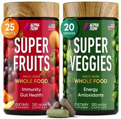 Fruit and Veggies Supplement - Boost Energy w/ Fruits and Vegetables Supplements - Gut Health Fiber Supplement + Black Curran...