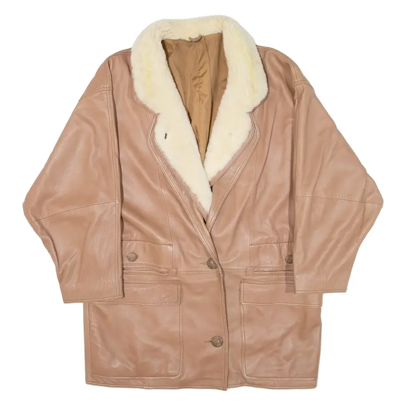 Womens Overcoat Coat Brown Leather L