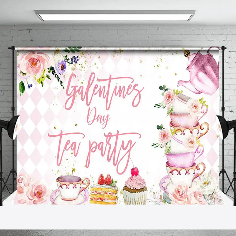 Pink Floral Dessert Galentines Day Tea Party Backdrop - Aperturee