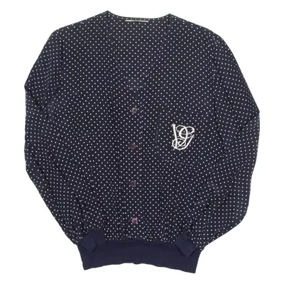 Womens Printed Blouse Blue V-Neck Long Sleeve Spotted M