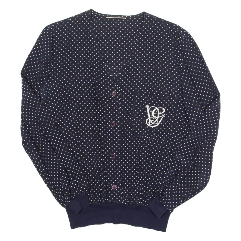 Womens Printed Blouse Blue V-Neck Long Sleeve Spotted M