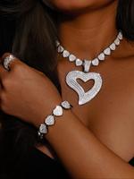 Luxury Rhinestone Decorated Heart Design Pendant Necklace & Bracelet (2pcs/set), Gorgeous Fashion Jewelry Set for Women & Gir...