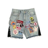 New Hip-Hop Personality Street Retro Embroidery Patch Denim Shorts Loose Metal Decoration Men And Women Spring And Summer