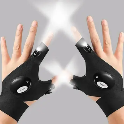 Left & Right Hand Design LED Light Up Gloves, 1/2 Counts Creative Sports Gloves, Outdoor Accessories for Car Repair Fishing C...