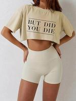 Women's Letter Print Drop Shoulder Crop Tee, Summer Clothes Women, Casual Short Sleeve Round Neck T-Shirt for Summer, Graphi...