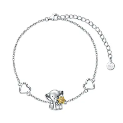 Sterling Silver Two-tone Elephant & Sunflower Charm Bracelet