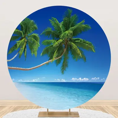 Round Palm Trees Sky Clouds Hawaii Beach Backdrop