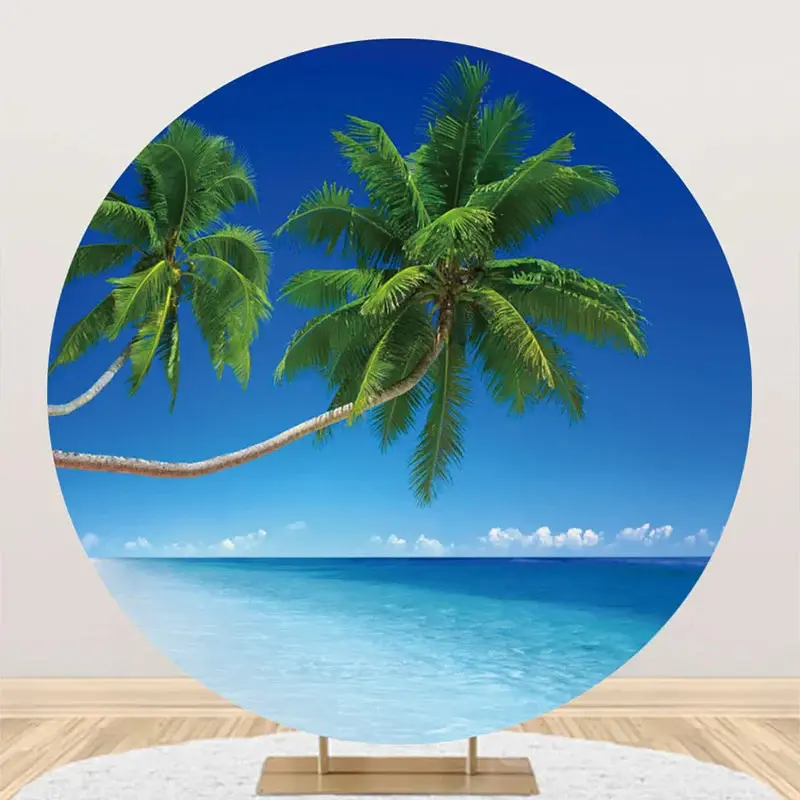 Round Palm Trees Sky Clouds Hawaii Beach Backdrop