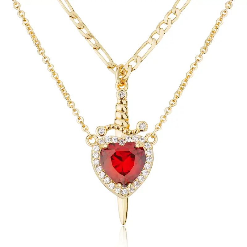 MEIITRUE 14K Gold Plated Heart Pendant Necklaces for Women Men, Zirconia Dagger Cross Pendant Necklace, Elegant Jewelry Gift ...