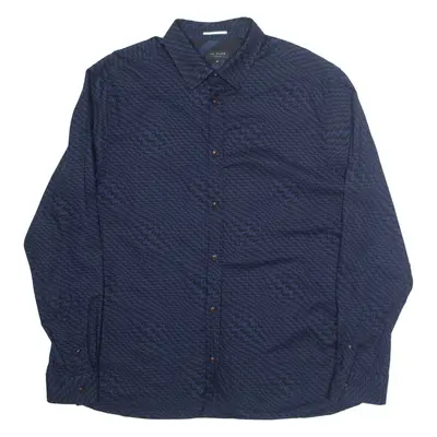 TED BAKER Mens Shirt Blue Crazy Pattern Long Sleeve 2XL