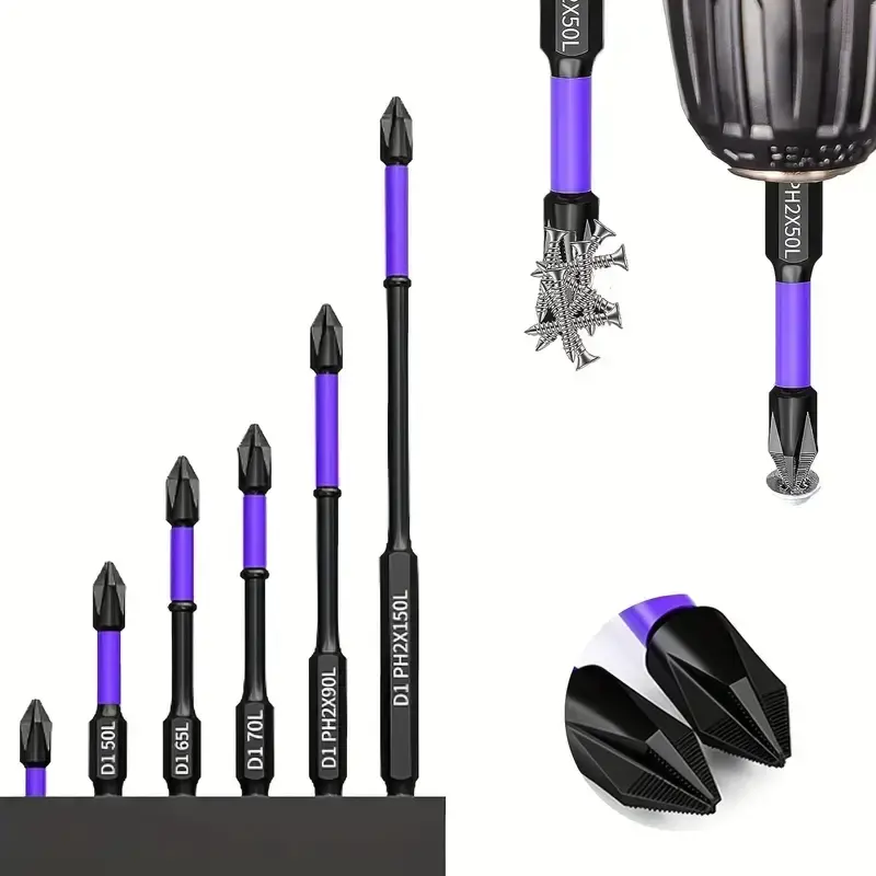 6pcs Magnetic D1 Phillips Screwdriver Set Magnetic D1 Shockproof Batch Bits, Suerteyay Magnetic Impact Driver Bit Set, Magnet...