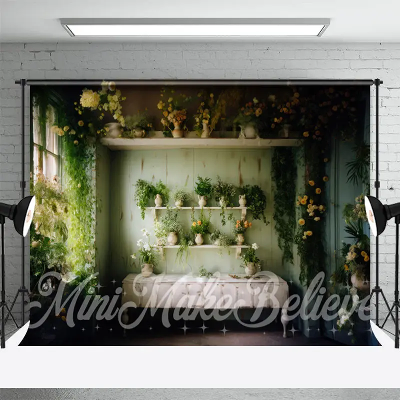 Vintage House Green Leaves Floral Spring Backdrop - Aperturee