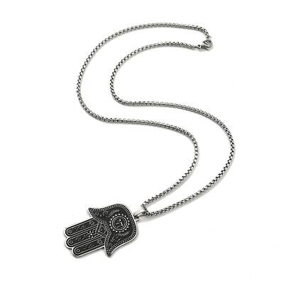 304 Stainless Steel Enamel Hamsa Hand Pendant Necklaces
