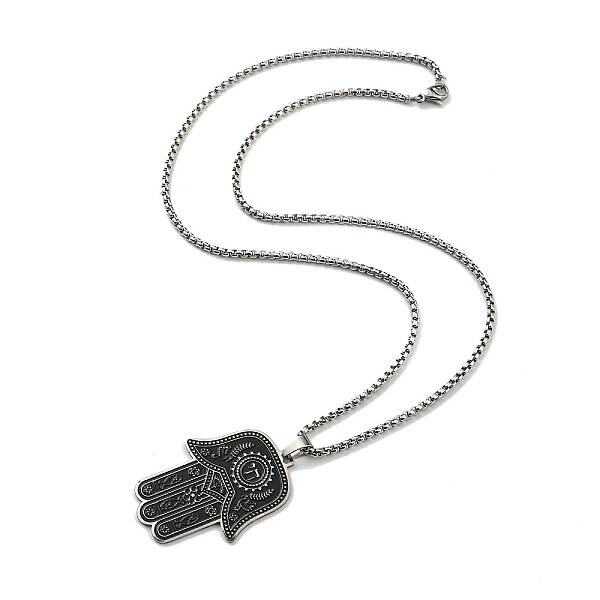 304 Stainless Steel Enamel Hamsa Hand Pendant Necklaces