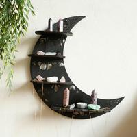 Moon Shaped Wall Mounted Shelf, 1 Count Wooden Wall Hanging Storage Rack, Wall Decor for Home Interior Living Room Bedroom, H...