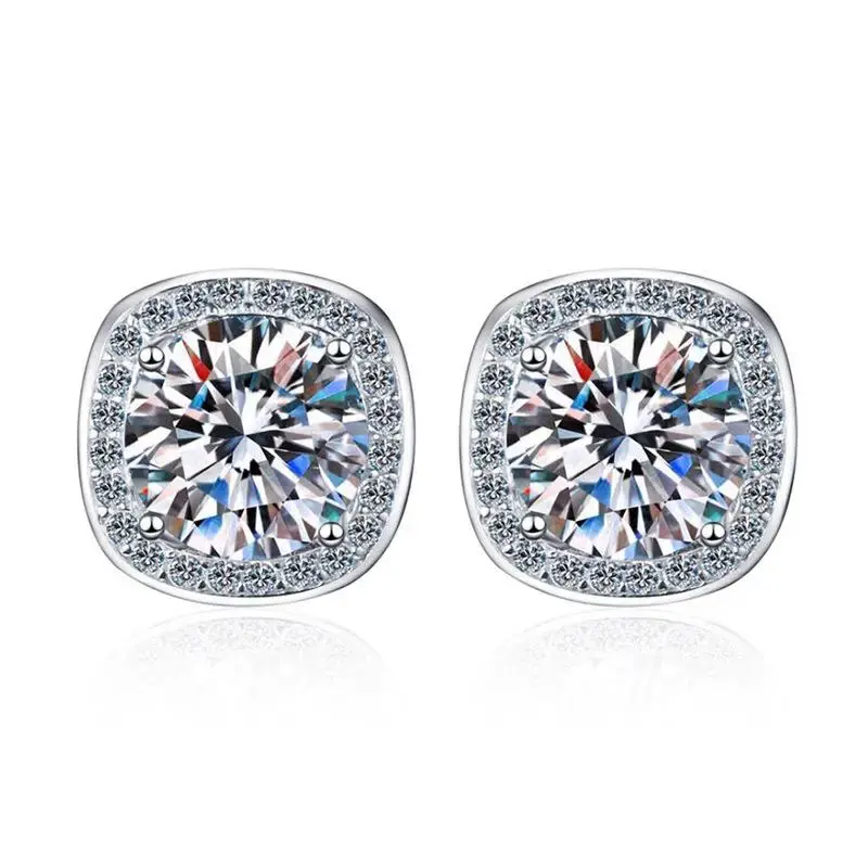 High Quality Halo Earrings with no Gaps Synthetic Moissanite Stud Earrings D Color VVS1 Hypoallergenic Unisex Square Earrings...