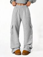 Unisex's Plain Flap Pocket Sweatpants, Casual Basic Streetwear Baggy Pants for Daily Wear, Unisex Bottoms for Fall & Winter, ...