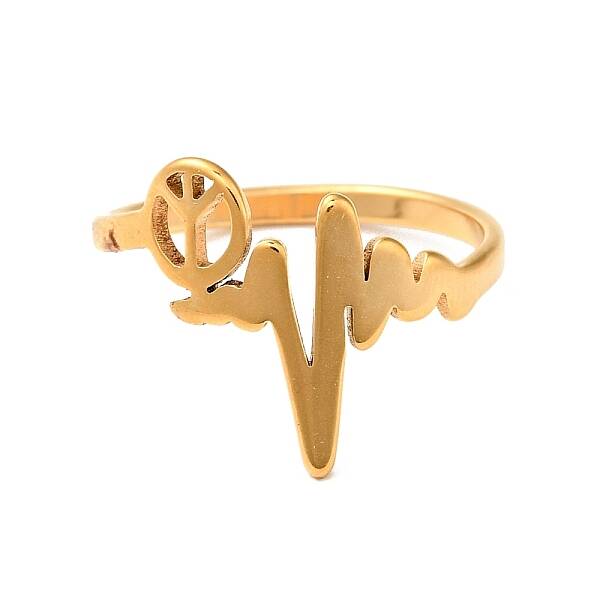 Ion Plating(IP) 201 Stainless Steel Heart Beat & Peace Sign Finger Ring for Women