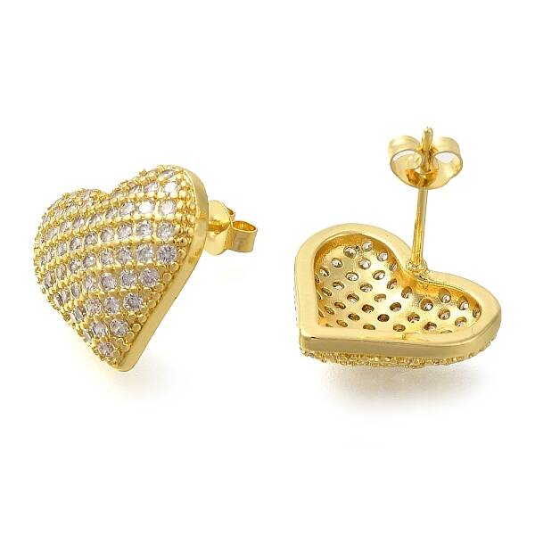 Rack Plating Heart Brass Pave Clear Cubic Zirconia Stud Earrings