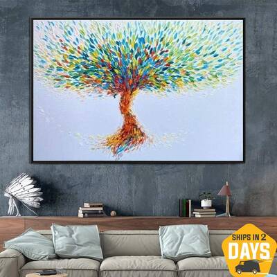 Tree Painting Abstract Original Artwork Modern Wall Art Nature Painting Canvas Art | HEAVEN TREE 30"x46"