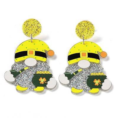 Saint Patrick's Day Sparkling Acrylic Dangle Stud Earrings