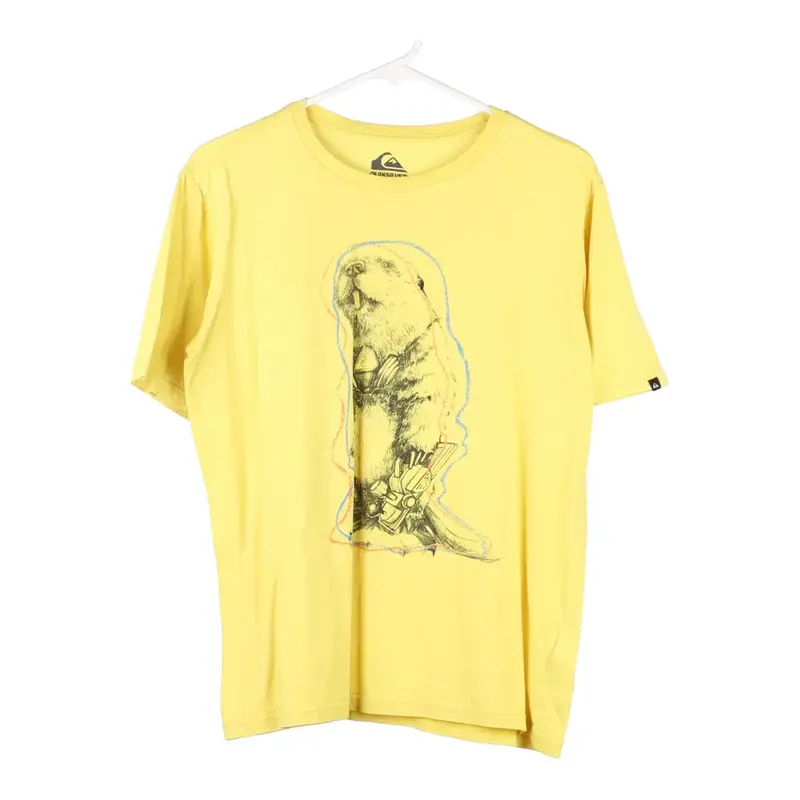 Age 16 Quiksilver Graphic T-Shirt - Medium Yellow Cotton