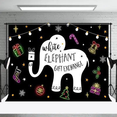 Aperturee White Elephant Gift Exchange Black Christmas Backdrop - Aperturee