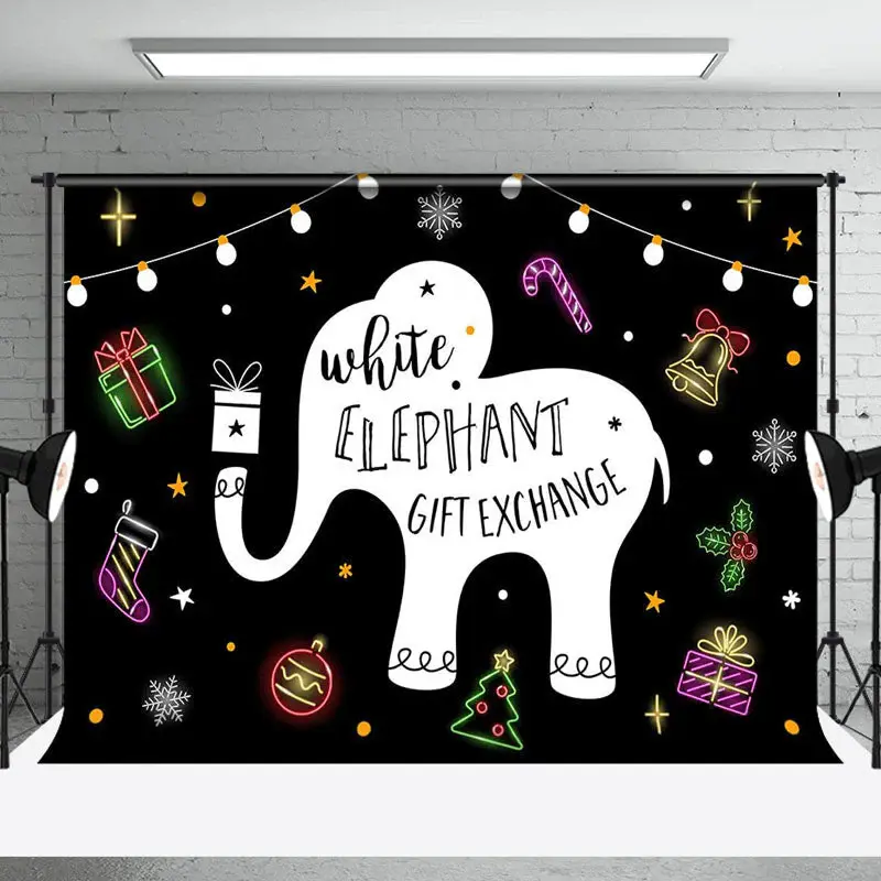 Aperturee White Elephant Gift Exchange Black Christmas Backdrop - Aperturee