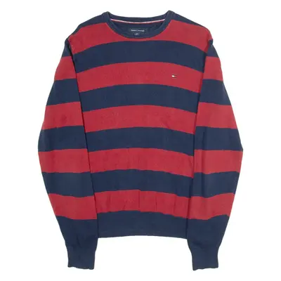 TOMMY HILFIGER Mens Patterned Jumper Red Striped Tight Knit S