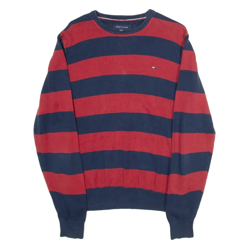 TOMMY HILFIGER Mens Patterned Jumper Red Striped Tight Knit S