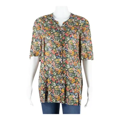 Womens Blouse Shirt Green V-Neck Floral M