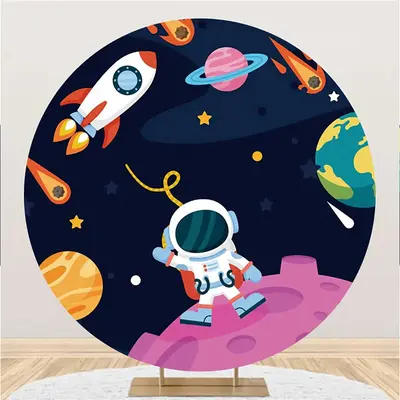 Universe Rocket Asronanut Round Birthday Backdrop - Aperturee