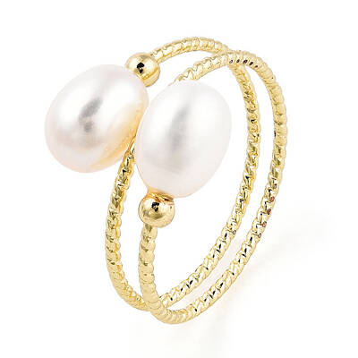 Natural Pearl Beaded Wrapped Cuff Ring