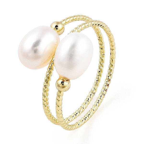 Natural Pearl Beaded Wrapped Cuff Ring