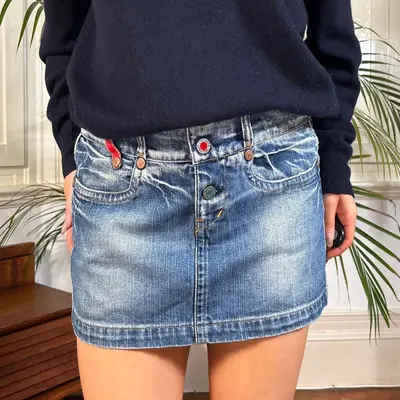 Take Two Mini Denim Skirt - 32W UK 12 Blue Cotton