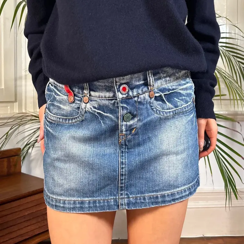 Take Two Mini Denim Skirt - 32W UK 12 Blue Cotton