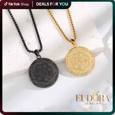 EUDORA Antique Seal of Seven Archangels Necklace, Protective Solomon Pendant, Archangel Michael Talisman Amulet, Spiritual Je...