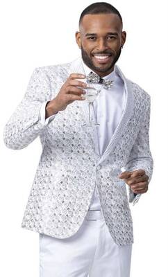White and Silver Prom Suit With Pants