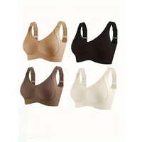 lingerie 4pcs Seamless Women'S Gathered Large Chest Bra - Comfortable Wide Shoulder Straps, Soft Support, No Underwire - Avai...