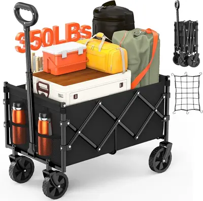 ćNADONLIć 2025 Foldable Wagon with Wheels, Portable Heavy Duty Collapsible Beach Cart - Large Capacity Utility Wagon for ...