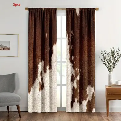 Cowhide Pattern Window Curtain, 2pcs Farm Animal Window Drapes, Western Cowboy Farmhouse Window Curtain, Home Decor for Livi...