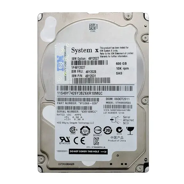 49Y2027 IBM 600GB 6Gb/s SAS 10000 2.5-Inch Hard Drive