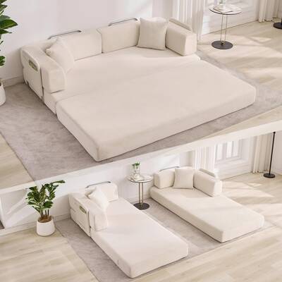 Garvee Convertible Sleeper Sofa Bed, 78.8 Floor Sofa Bed, 5-in-1 Folding Mattress Couch Loveseat with Fixed-Shape Frame, Pil...