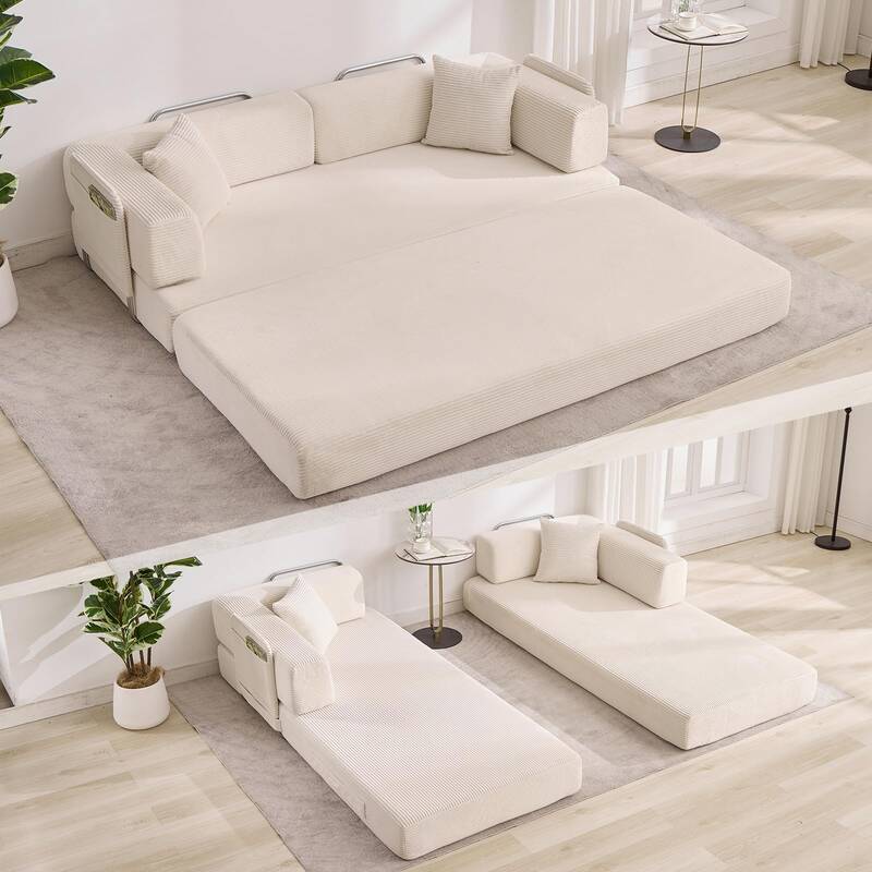 Garvee Convertible Sleeper Sofa Bed, 78.8 Floor Sofa Bed, 5-in-1 Folding Mattress Couch Loveseat with Fixed-Shape Frame, Pil...