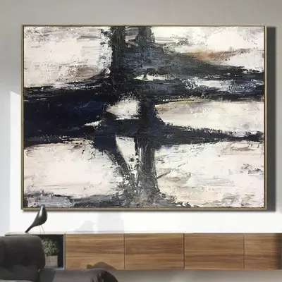 Black and White Painting Rich Texture Gray Abstract Wall Art Living Room Decor Canvas Fine Art | CONTENTMENT