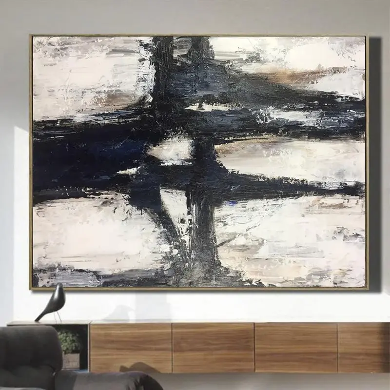 Black and White Painting Rich Texture Gray Abstract Wall Art Living Room Decor Canvas Fine Art | CONTENTMENT