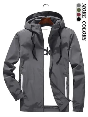 Men's Pocket Drawstring Zip Up Hooded Jacket, Slim Casual Long Sleeve Windproof Outerwear for Fall, Fashion Men's Clothes fo...