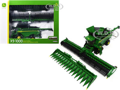 John Deere X9 1000 Tracked Combine with 16-Row Corn Head and Draper Grain Head Green Prestige Collection Series 1/32 Diecast ...